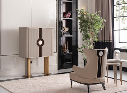 Armchair Group Living room Bar Cabinet Modern Wing Chair Beige Wardrobe